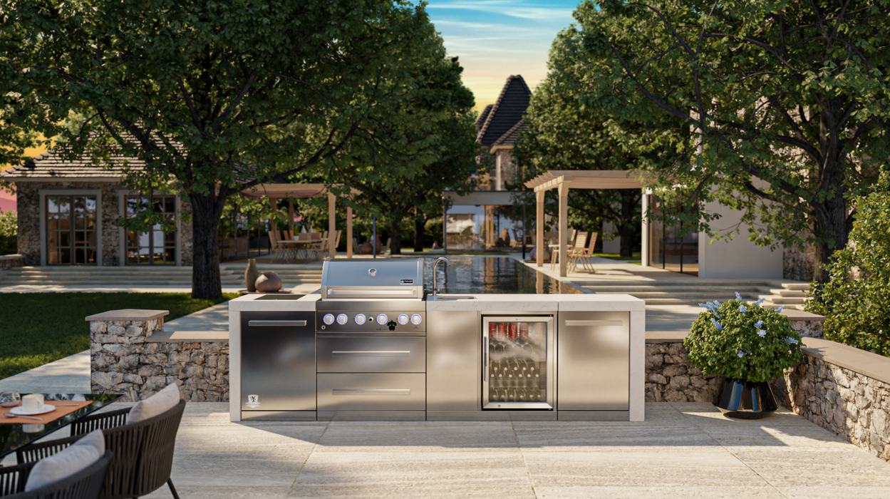 Mont Alpi Outdoor kitchen 4-burner Deluxe Island With A Beverage Center + Cover - 3.1M