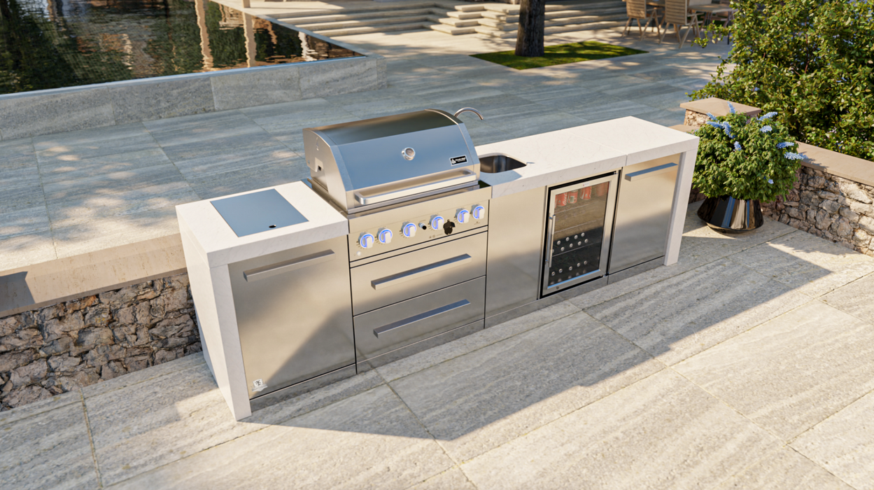 Mont Alpi Outdoor kitchen 4-burner Deluxe Island With A Beverage Center + Cover - 3.1M