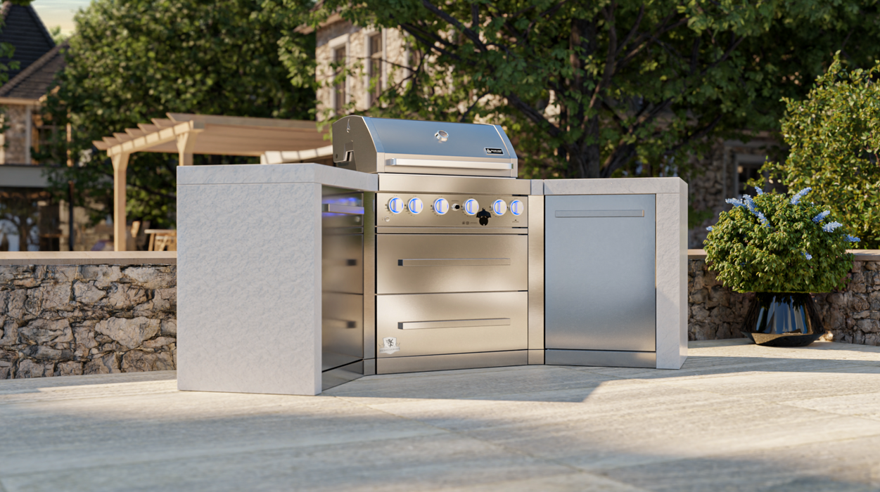 Mont Alpi Outdoor kitchen 4-burner Deluxe Island with 45-degree corners + Cover 2.7M