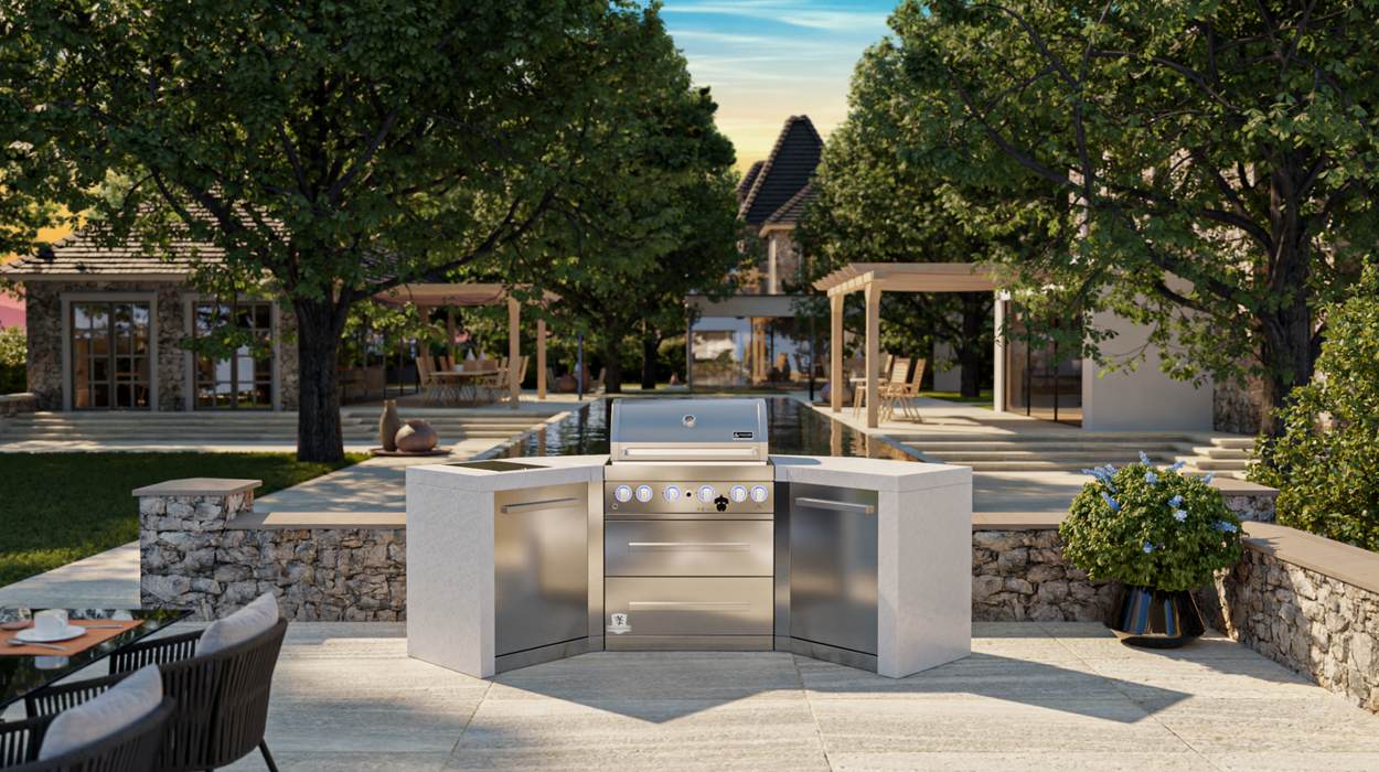 Mont Alpi Outdoor kitchen 4-burner Deluxe Island with 45-degree corners + Cover 2.7M