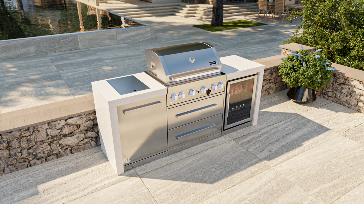 Mont Alpi Outdoor kitchen 4-burner Deluxe Island with Fridge Cabinet + Cover  2.1M