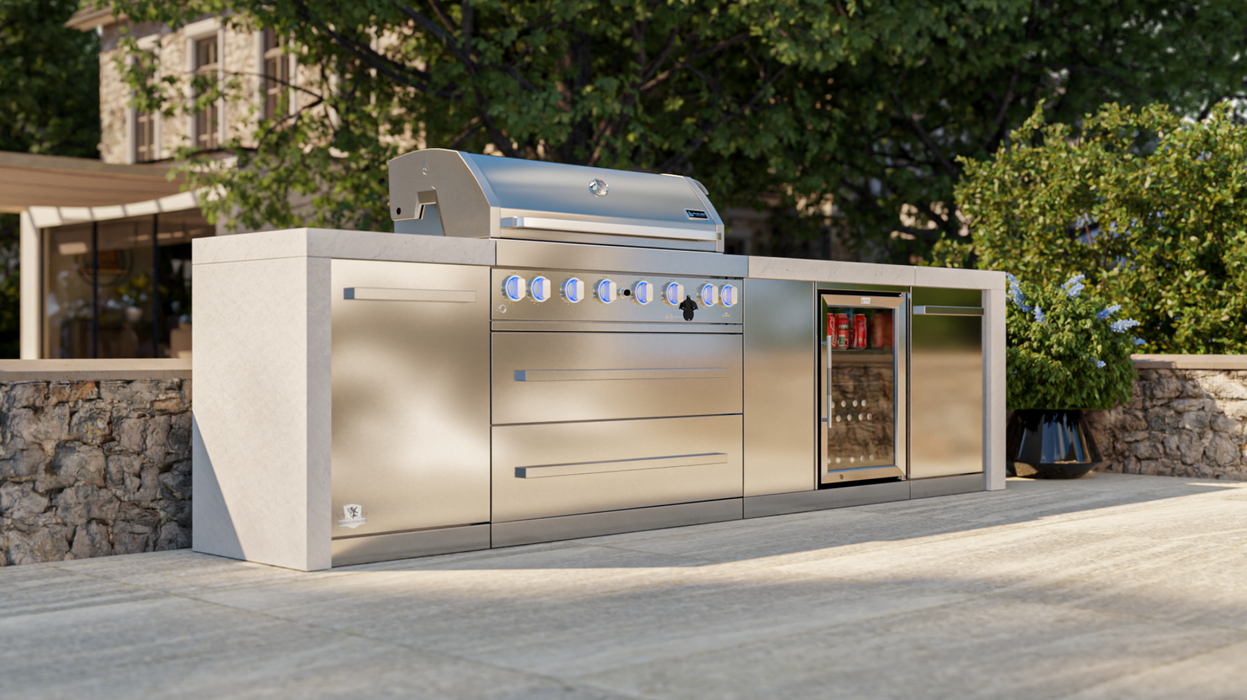 Mont Alpi Outdoor kitchen 6-burner Deluxe Island With A Beverage Center + Cover - 3.4M