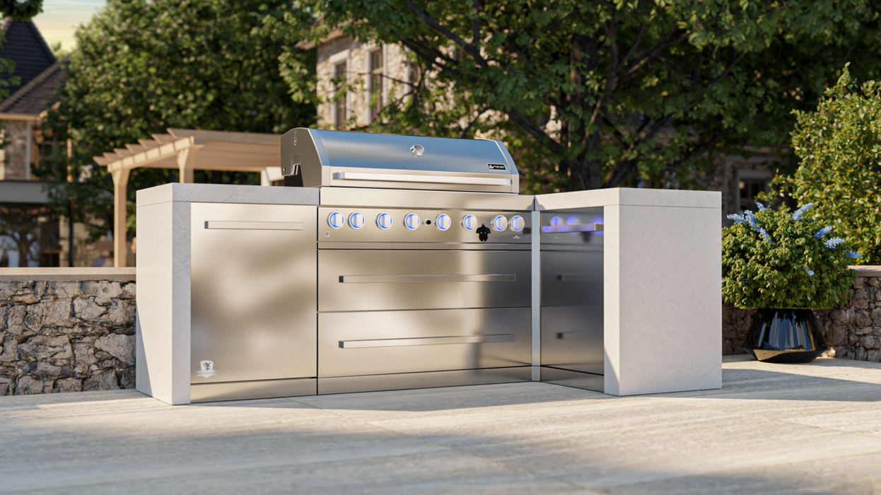 Mont Alpi Outdoor kitchen 6-burner Deluxe Island with a 90-Degree Corner  + Cover - 2.4M