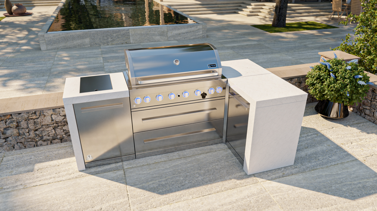 Mont Alpi Outdoor kitchen 6-burner Deluxe Island with a 90-Degree Corner  + Cover - 2.4M