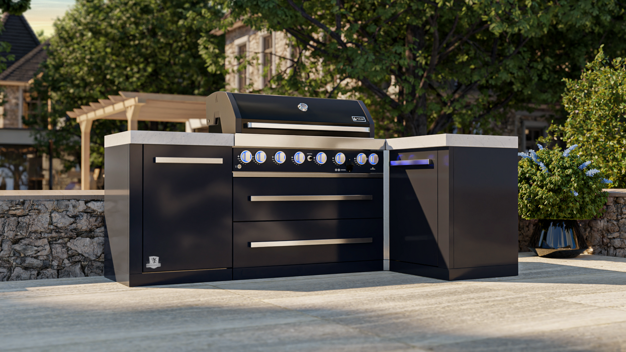 Mont Alpi Outdoor kitchen 805 Black Stainless Steel Island featuring a 90-degree corner MAi805-BSS90C - 2.4M