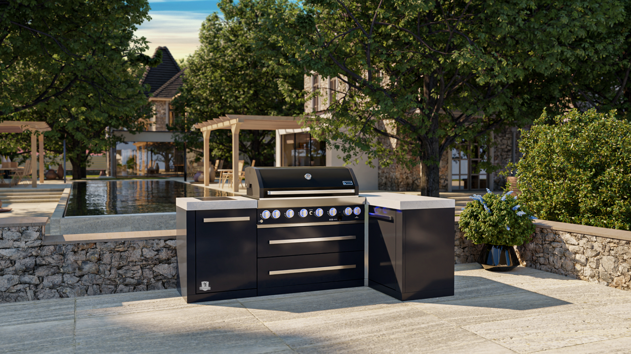 Mont Alpi Outdoor kitchen 805 Black Stainless Steel Island featuring a 90-degree corner MAi805-BSS90C - 2.4M