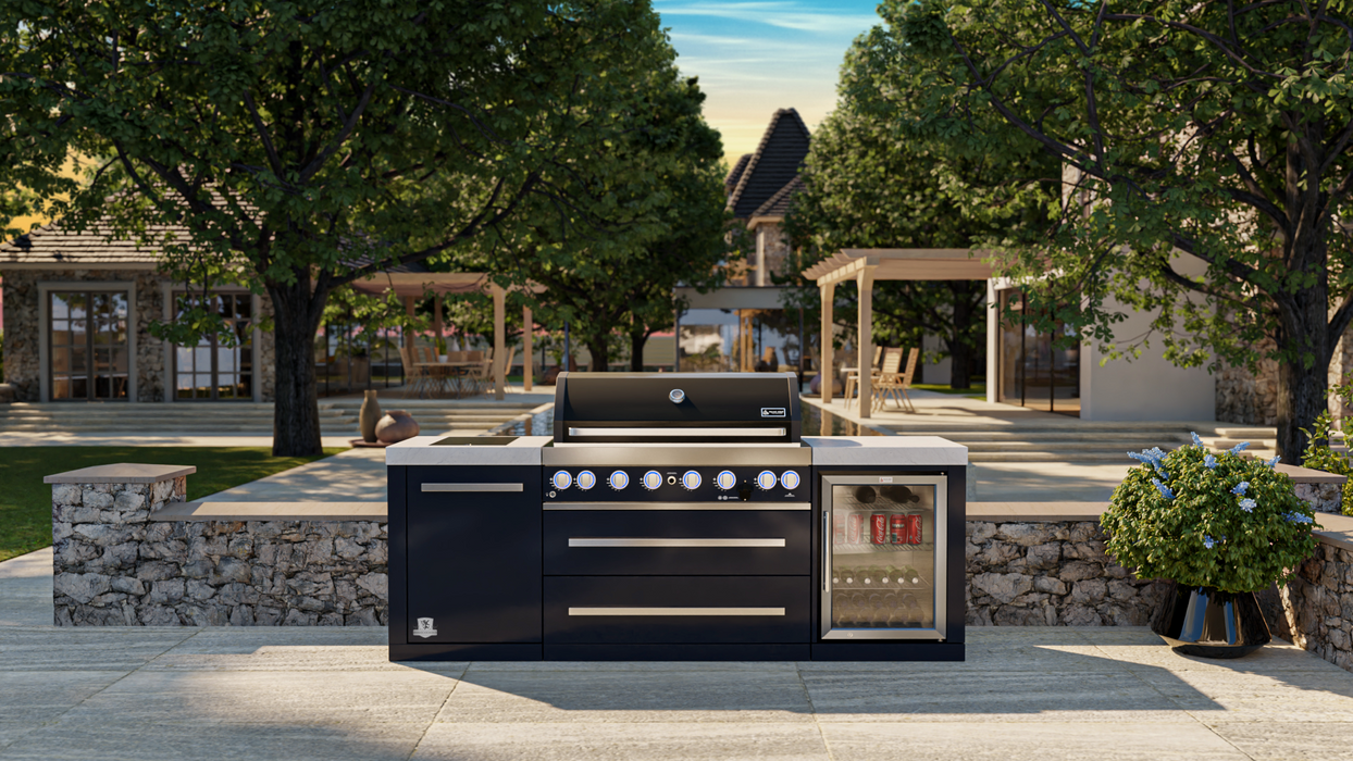 Mont Alpi Outdoor kitchen 805 Black Stainless Steel Island with a Fridge Cabinet MAi805-BSSFC + COVER - 2.4M