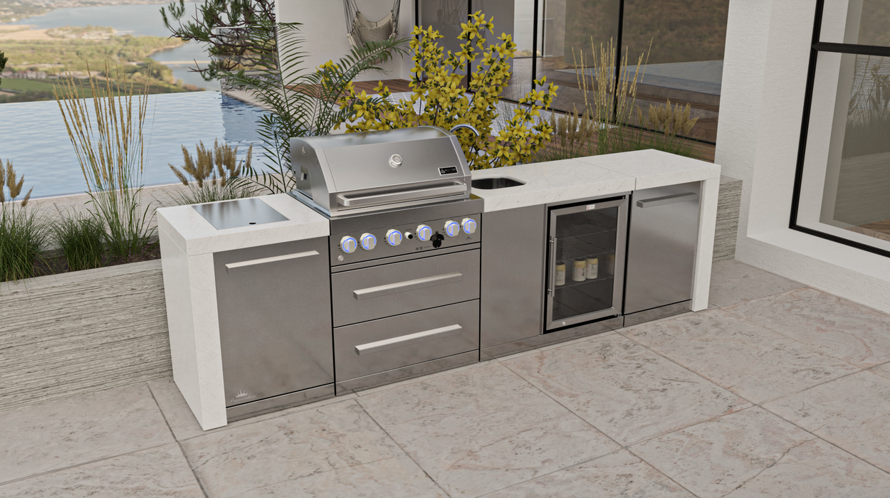 Mont Alpi Outdoor kitchen 4-burner Deluxe Island With A Beverage Center + Cover - 3.1M