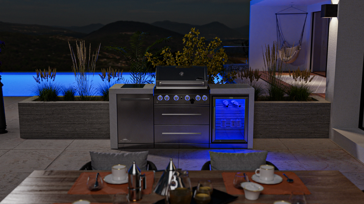 Mont Alpi Outdoor kitchen 4-burner Deluxe Island with Fridge Cabinet + Cover  2.1M