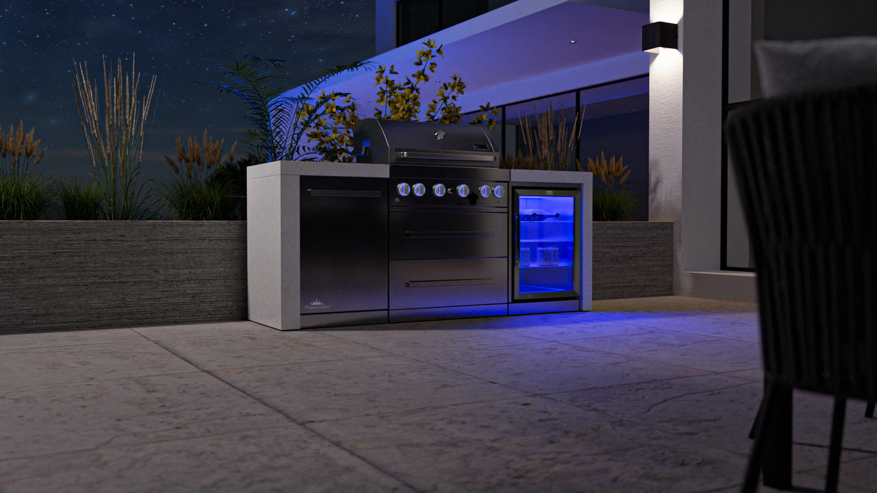 Mont Alpi Outdoor kitchen 4-burner Deluxe Island with Fridge Cabinet + Cover  2.1M