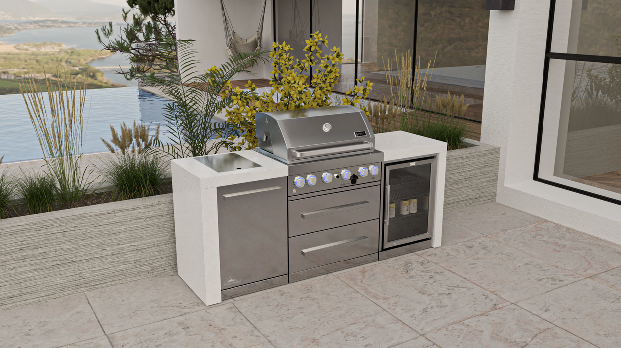 Mont Alpi Outdoor kitchen 4-burner Deluxe Island with Fridge Cabinet + Cover  2.1M