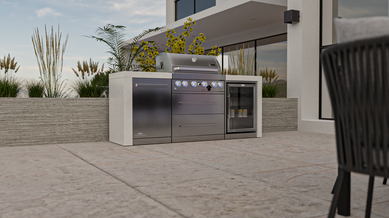 Mont Alpi Outdoor kitchen 4-burner Deluxe Island with Fridge Cabinet + Cover  2.1M