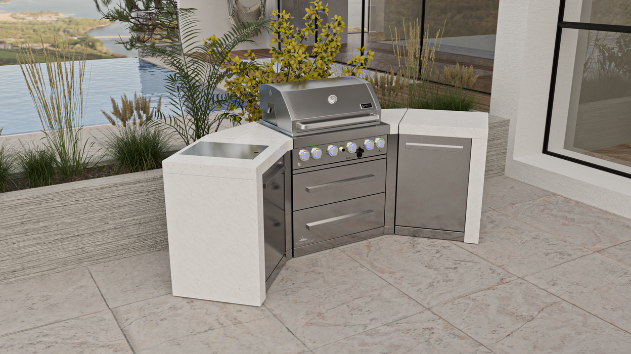 Mont Alpi Outdoor kitchen 4-burner Deluxe Island with 45-degree corners + Cover 2.7M