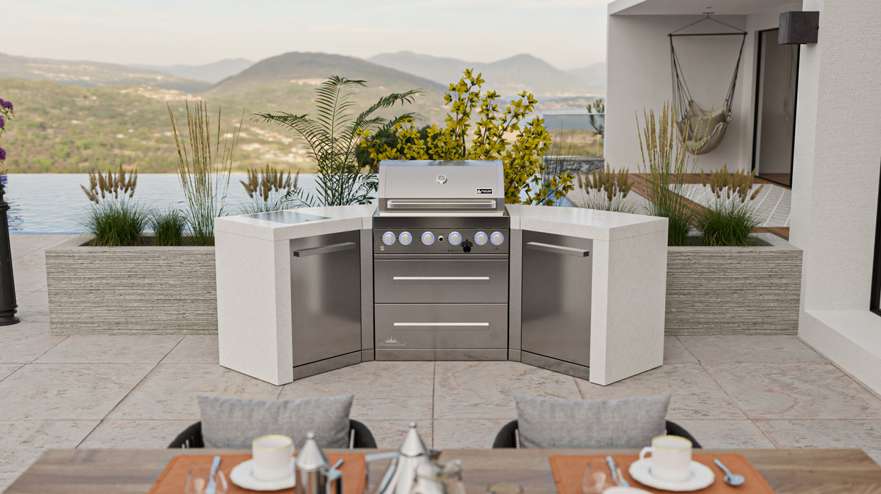 Mont Alpi Outdoor kitchen 4-burner Deluxe Island with 45-degree corners + Cover 2.7M