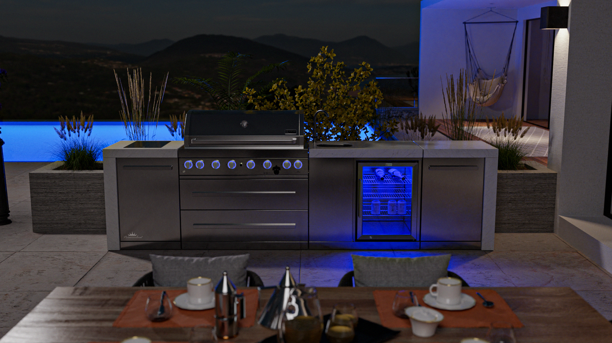 Mont Alpi Outdoor kitchen 6-burner Deluxe Island With A Beverage Center + Cover - 3.4M