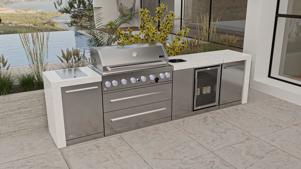 Mont Alpi Outdoor kitchen 6-burner Deluxe Island With A Beverage Center + Cover - 3.4M