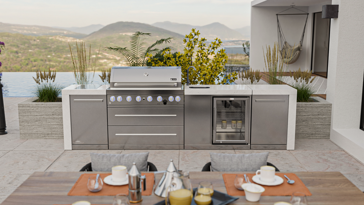 Mont Alpi Outdoor kitchen 6-burner Deluxe Island With A Beverage Center + Cover - 3.4M