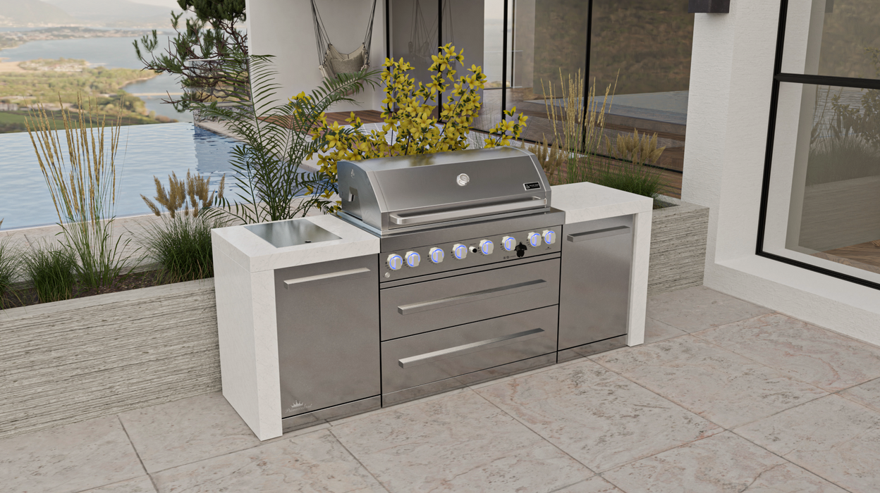 Mont Alpi Outdoor kitchen 6-burner Deluxe Island + Cover 2.4M