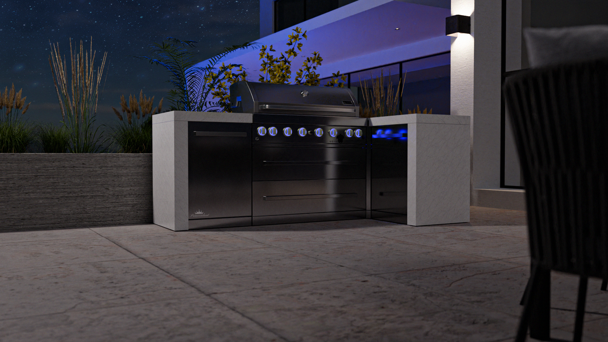 Mont Alpi Outdoor kitchen 6-burner Deluxe Island with a 90-Degree Corner  + Cover - 2.4M