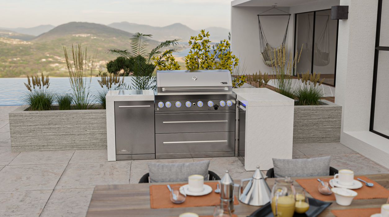 Mont Alpi Outdoor kitchen 6-burner Deluxe Island with a 90-Degree Corner  + Cover - 2.4M