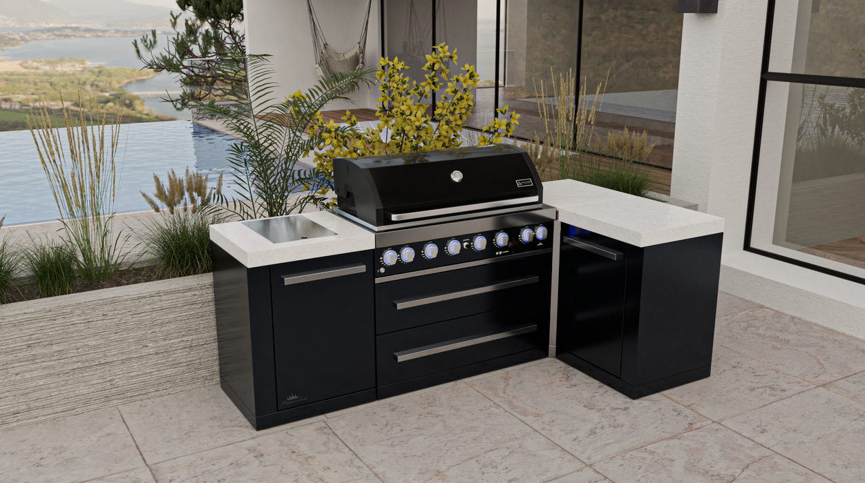 Mont Alpi Outdoor kitchen 805 Black Stainless Steel Island featuring a 90-degree corner MAi805-BSS90C - 2.4M