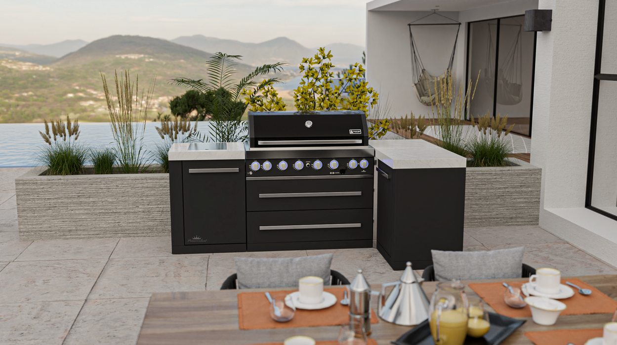 Mont Alpi Outdoor kitchen 805 Black Stainless Steel Island featuring a 90-degree corner MAi805-BSS90C - 2.4M