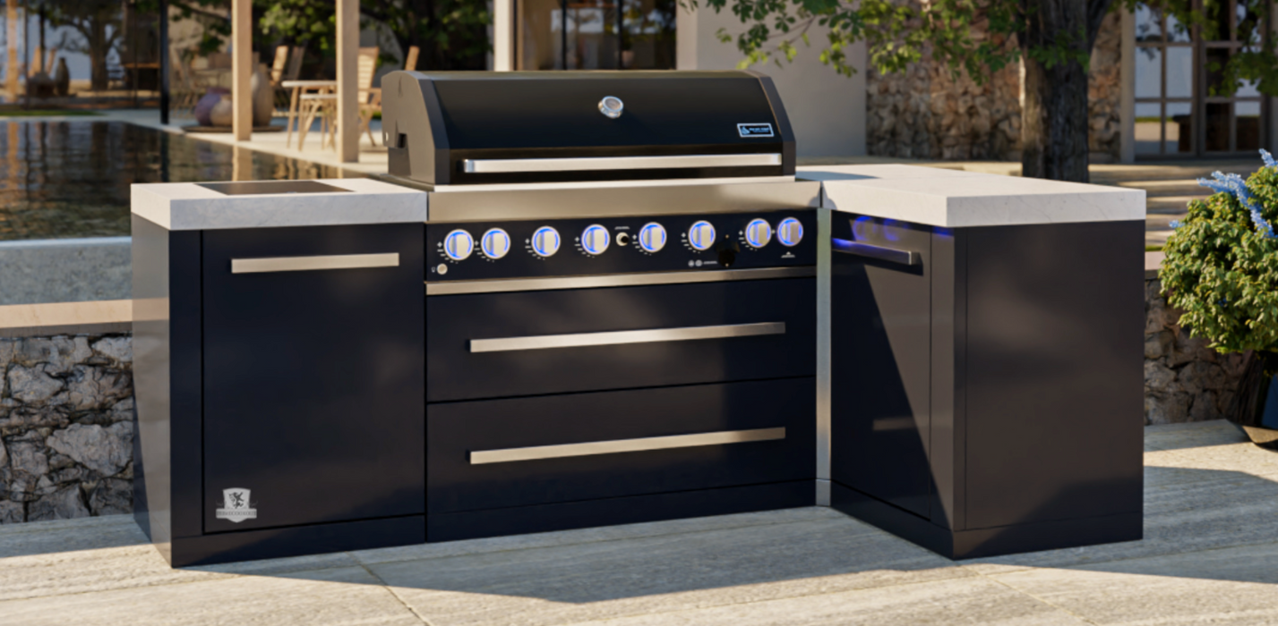 Mont Alpi Outdoor kitchen 805 Black Stainless Steel Island featuring a 90-degree corner MAi805-BSS90C - 2.4M