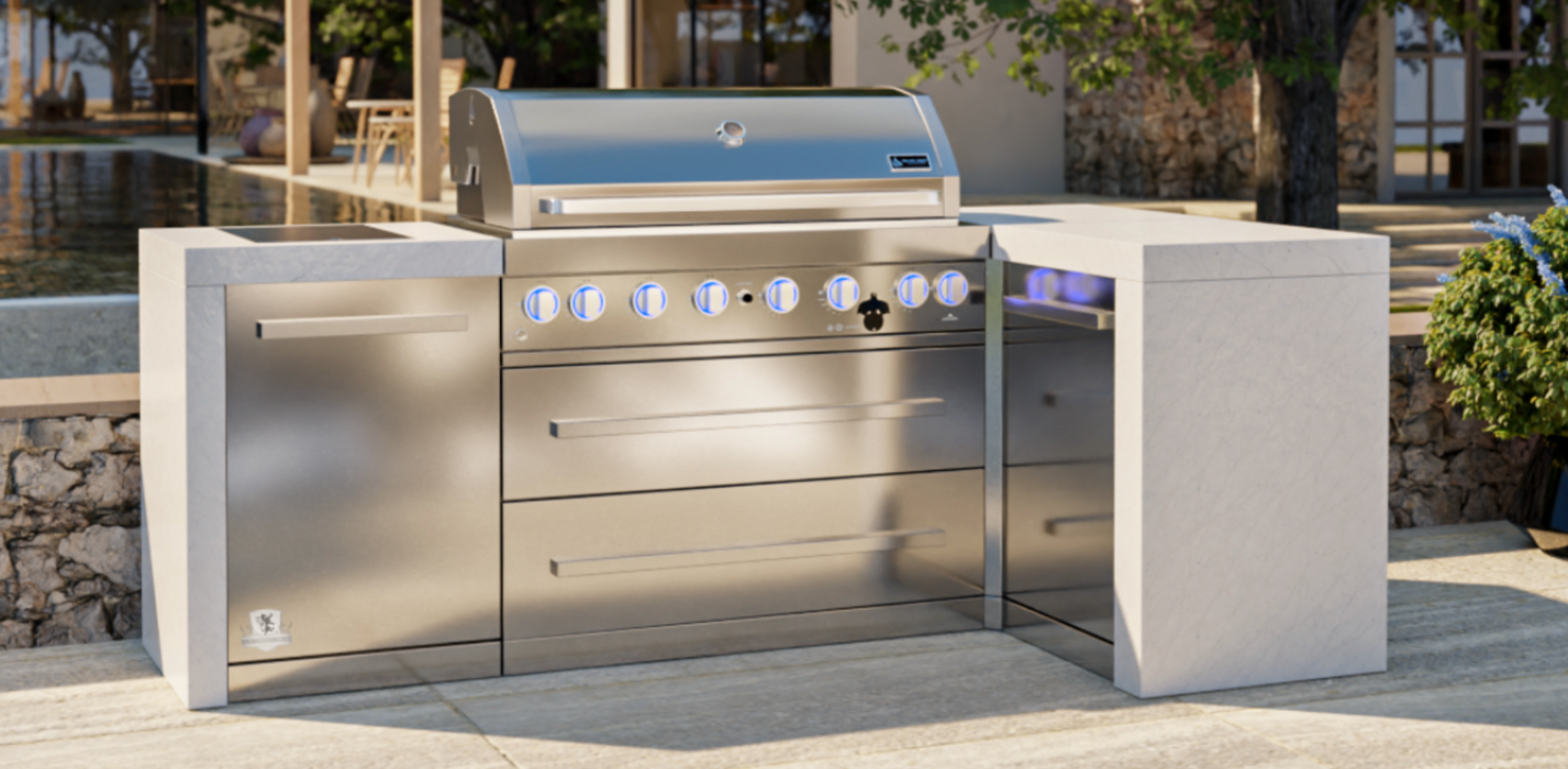 Mont Alpi Outdoor kitchen 6-burner Deluxe Island with a 90-Degree Corner  + Cover - 2.4M