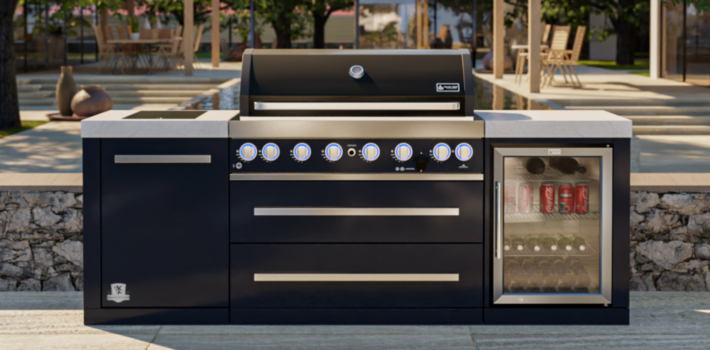 Mont Alpi Outdoor kitchen 805 Black Stainless Steel Island with a Fridge Cabinet MAi805-BSSFC + COVER - 2.4M