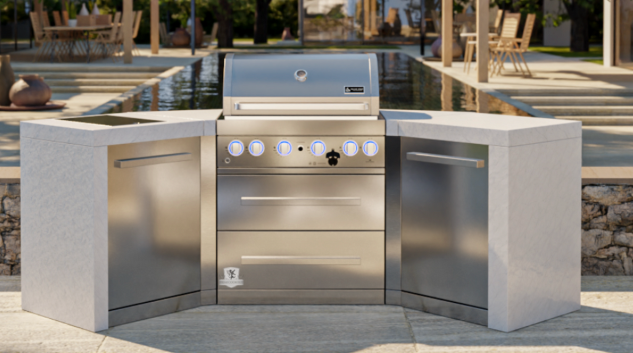 Mont Alpi Outdoor kitchen 4-burner Deluxe Island with 45-degree corners + Cover 2.7M