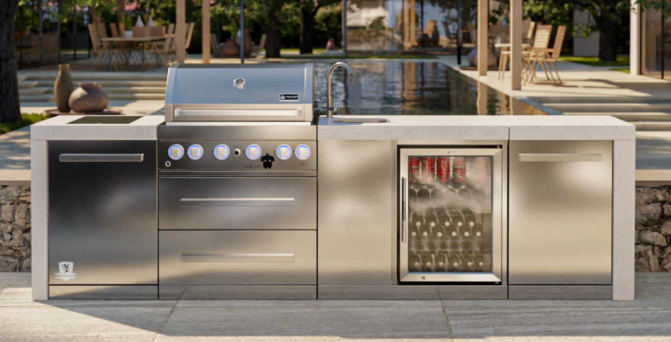 Mont Alpi Outdoor kitchen 4-burner Deluxe Island With A Beverage Center + Cover - 3.1M